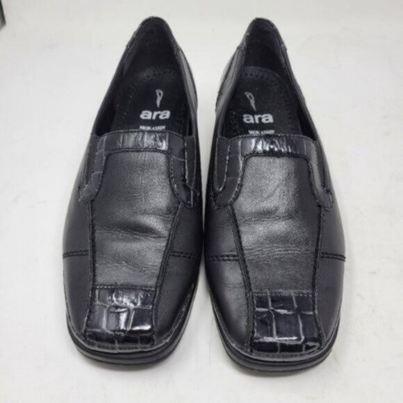 Ara Leather Crocodile Print Mokassin Slip On Loafer Shoe Black - Picture 4 of 12